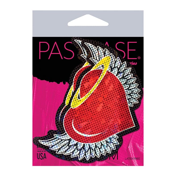 Pastease - Premium Angel Glitter Heart with Wings and Halo Pasties Nipple Covers O/S (Red) -  Nipple Covers  Durio.sg