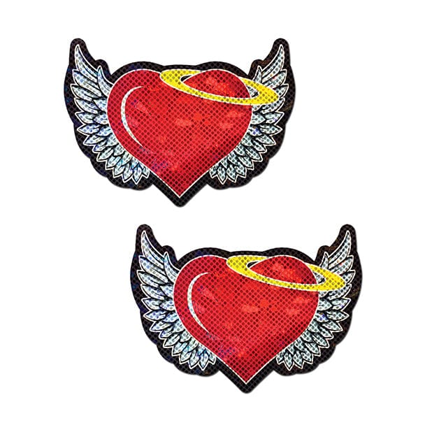 Pastease - Premium Angel Glitter Heart with Wings and Halo Pasties Nipple Covers O/S (Red) -  Nipple Covers  Durio.sg