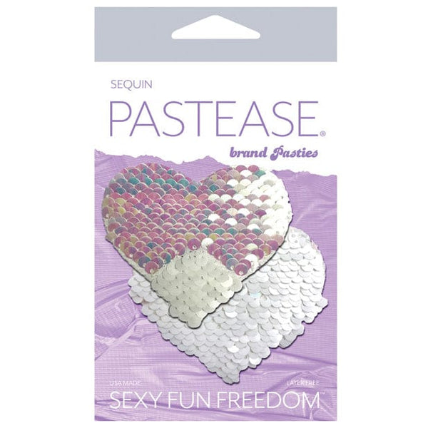  Pastease - Premium Color Changing Flip Sequins Heart Pasties  Nipple Covers O/S (Pearl/White) Nipple Covers
