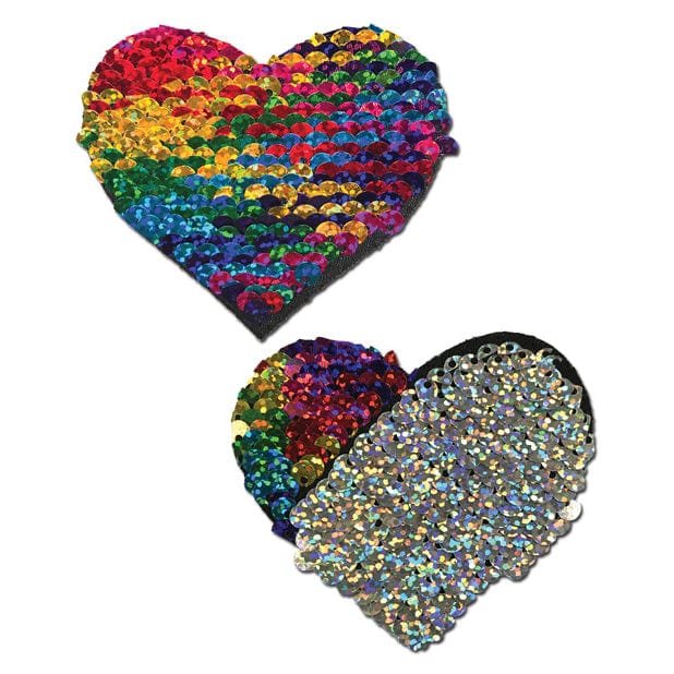 Pastease - Premium Color Changing Flip Sequins Heart Pasties Nipple Covers O/S (Rainbow) -  Nipple Covers  Durio.sg