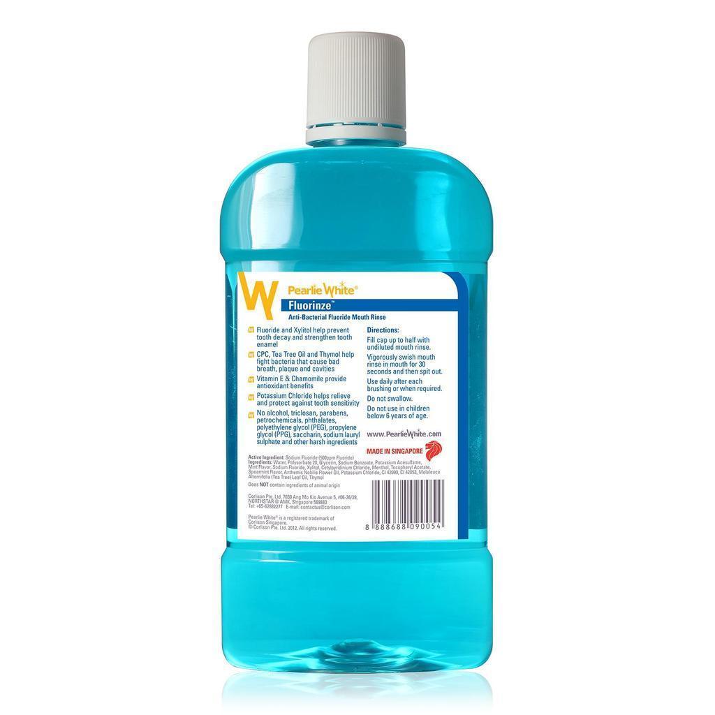 Pearlie White - Fluorinze Alcohol Free Antibacterial Fluoride Mouth Rinse 750ml (Blue) -  Body Care  Durio.sg