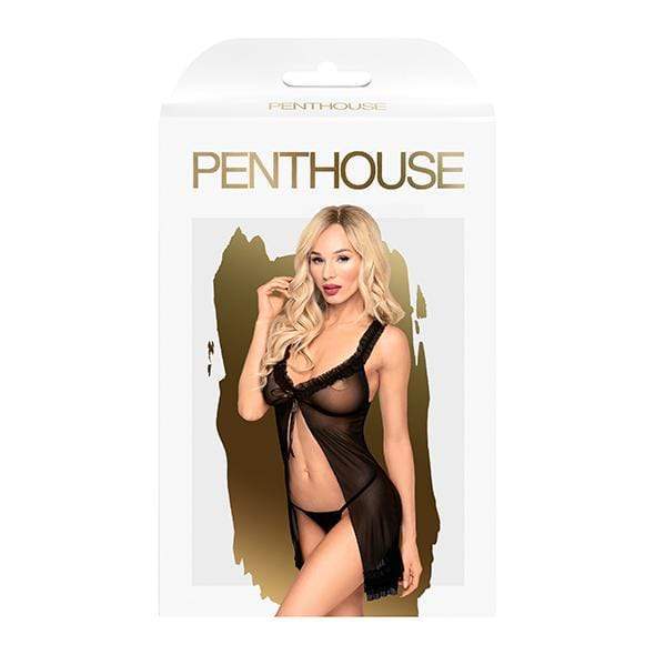 Penthouse - After Sunset Ruffle Babydoll with Thong Chemise M/L (Black) -  Chemises  Durio.sg