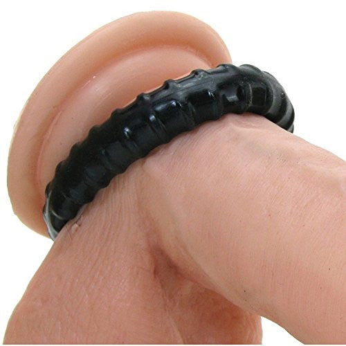 Perfect Fit - Ribbed Cock Ring (Black) -  Silicone Cock Ring (Non Vibration)  Durio.sg