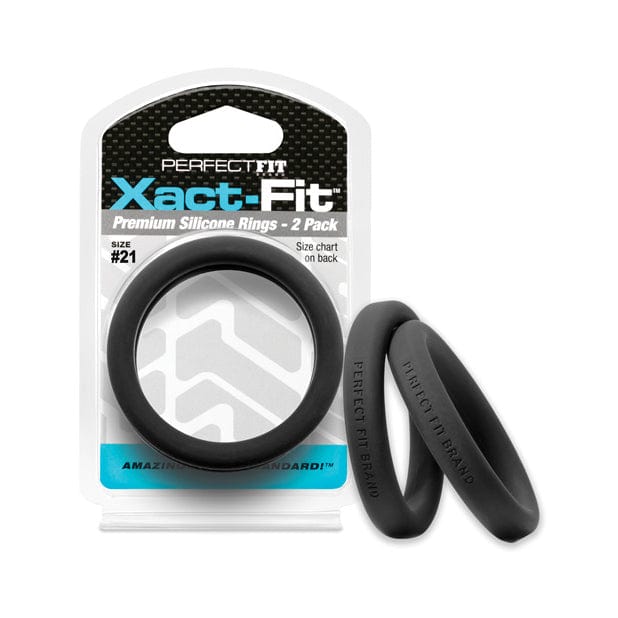 Perfect Fit - Xact Fit #21 Premium Silicone Cock Ring Pack of 2 (Black) -  Silicone Cock Ring (Non Vibration)  Durio.sg