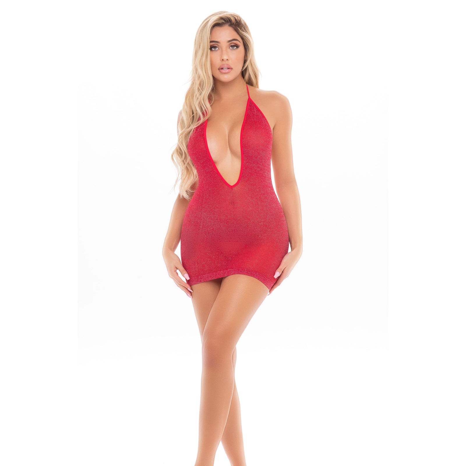 Pink Lipstick - Love Bite Plunge Halter Dress Costume O/S (Red) -  Dresses  Durio.sg