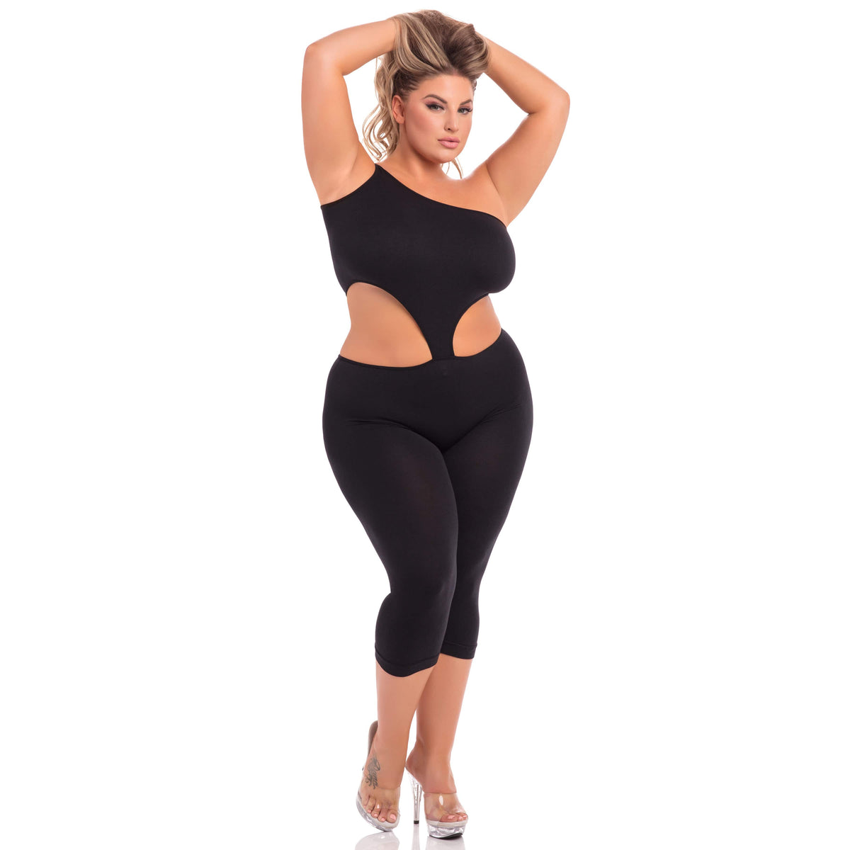 Pink Lipstick - One Shoulder Cropped Catsuit Bodystocking Costume 1X/2X (Black) -  Bodystockings  Durio.sg