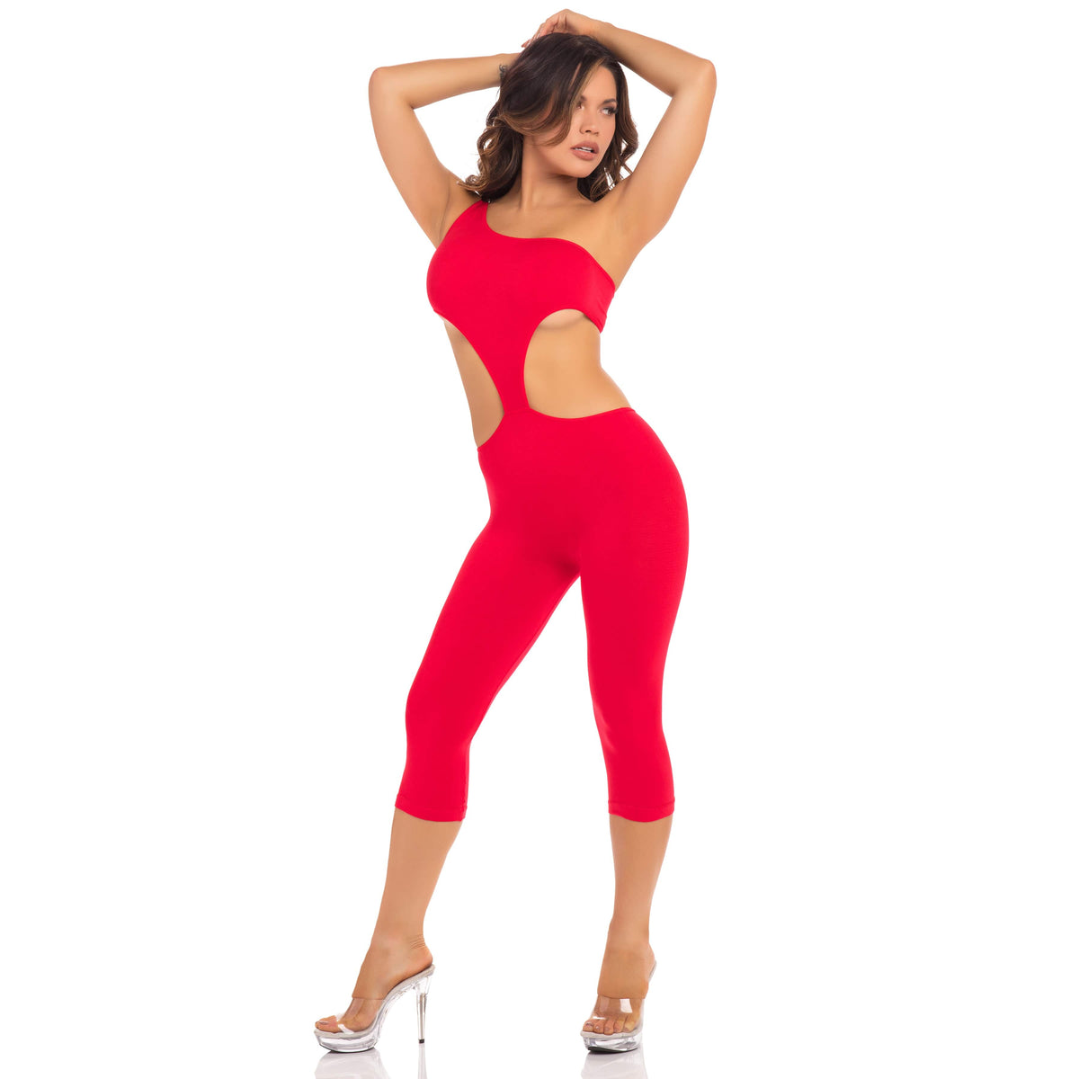 Pink Lipstick - One Shoulder Cropped Catsuit Bodystocking Costume M/L (Red) -  Bodystockings  Durio.sg