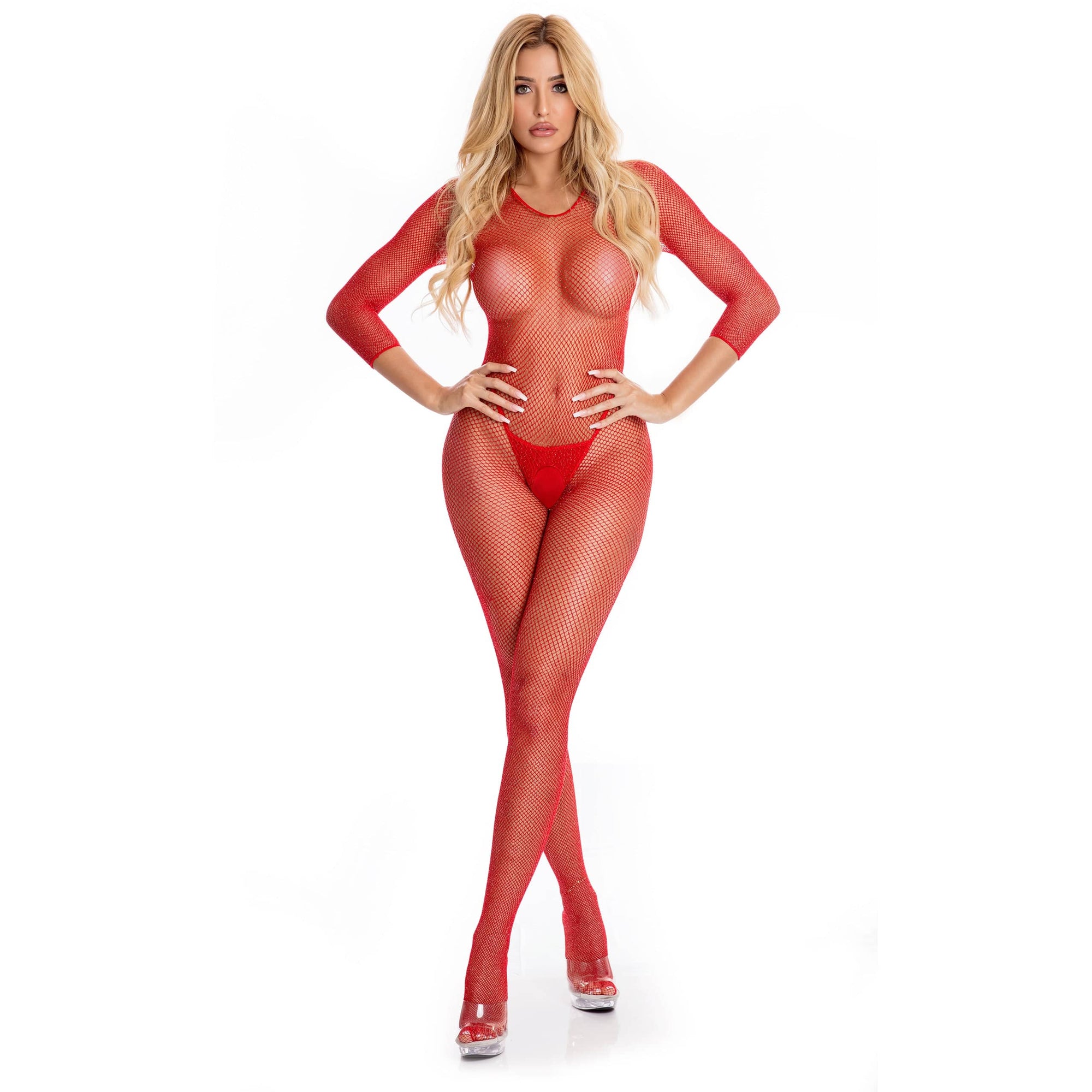 Pink Lipstick - Risque Crotchless Bodystocking Costume M/L (Red) -  Bodystockings  Durio.sg