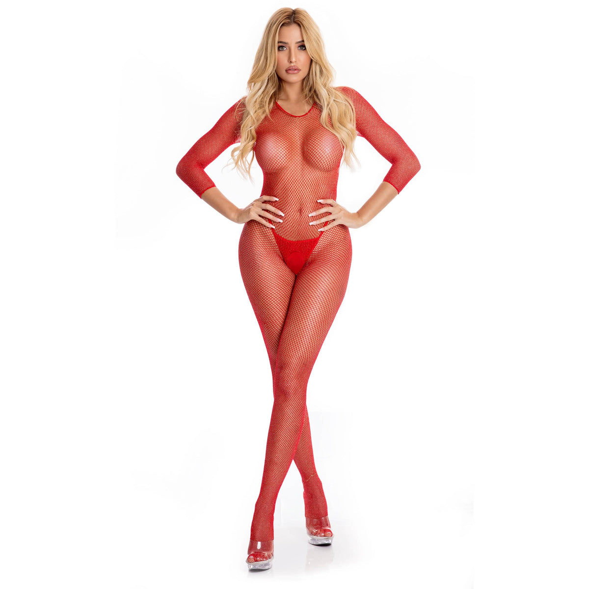 Pink Lipstick - Risque Crotchless Bodystocking Costume S/M (Red) -  Bodystockings  Durio.sg