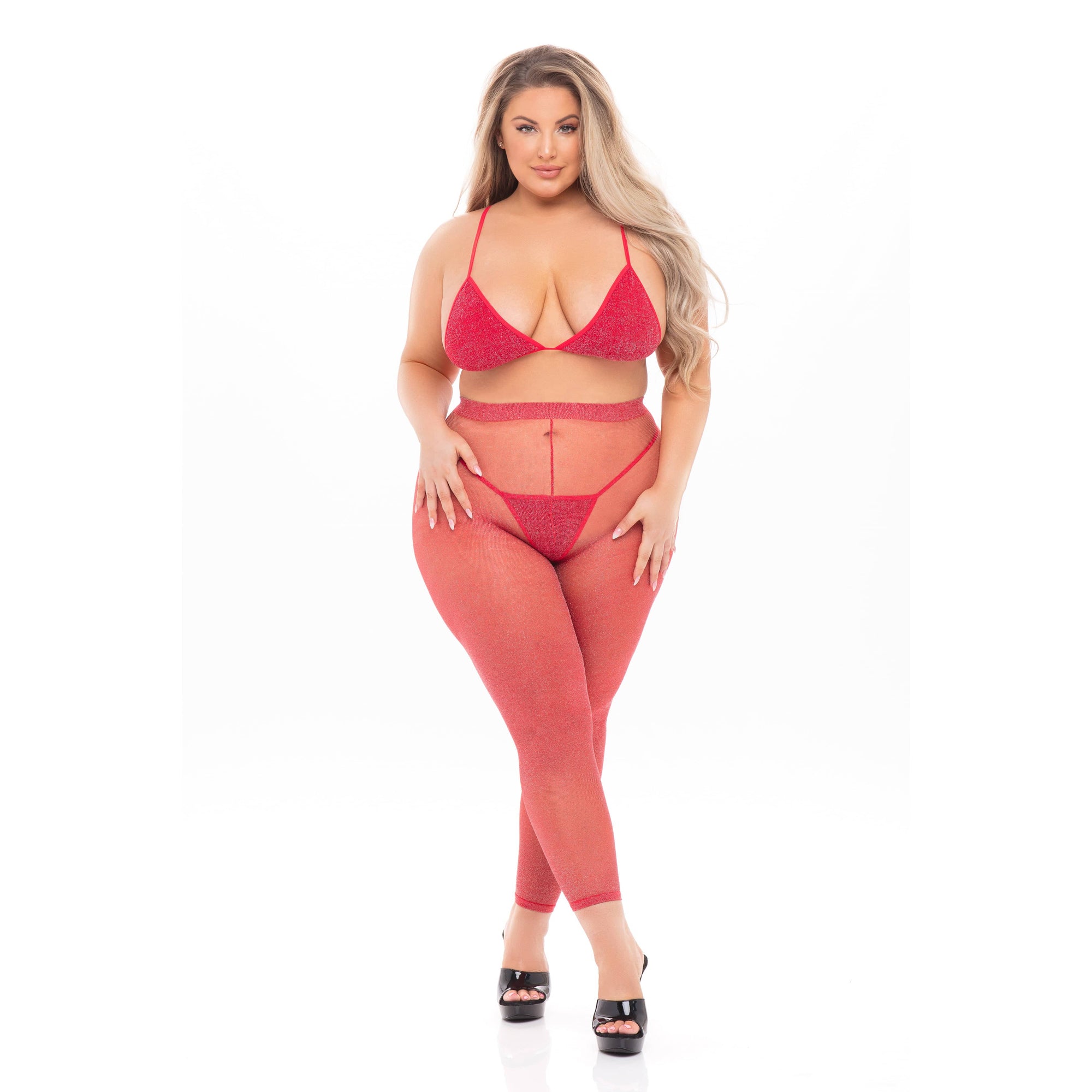 Pink Lipstick - Tall Order 3Pc Legging Lingerie Set Queen (Red) -  Lingerie Set  Durio.sg