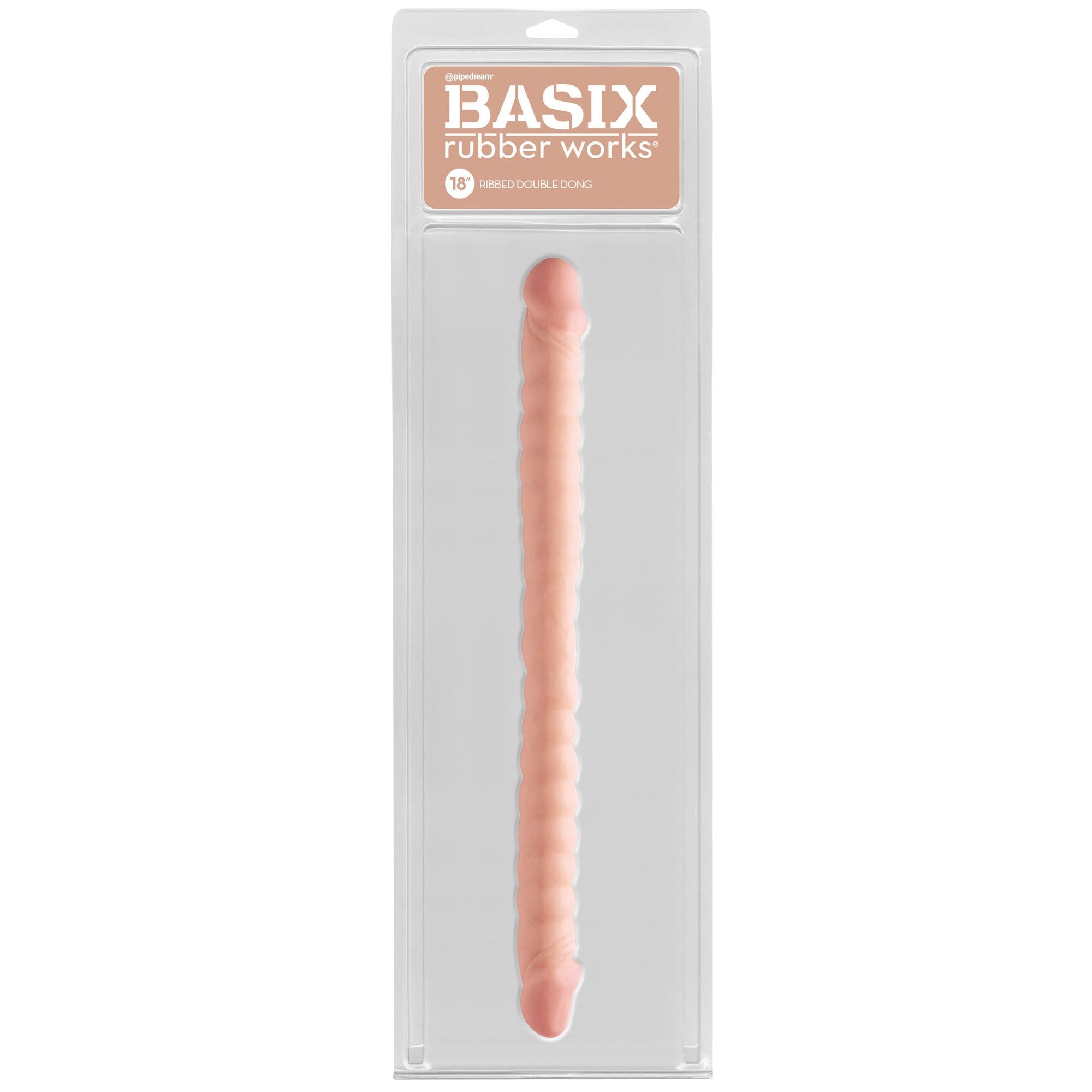 Pipedream - Basix Rubber Works Ribbed Double Dong 18" (Beige) -  Double Dildo (Non Vibration)  Durio.sg