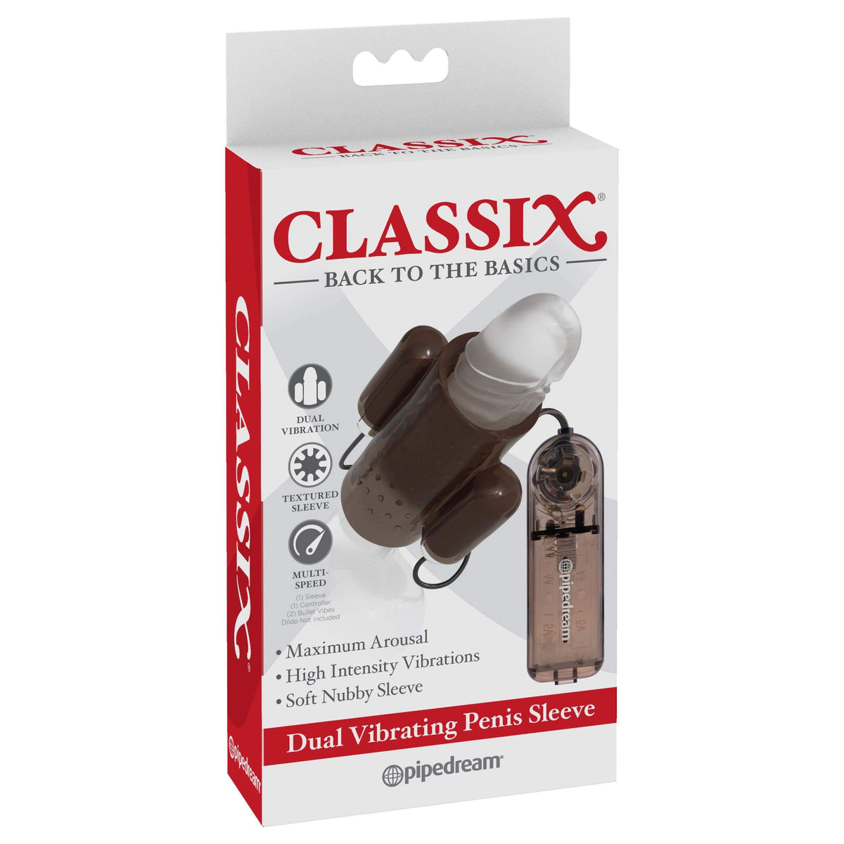 Pipedream - Classix Dual Vibrating Penis Sleeve (Grey) -  Remote Control Cock Sleeves (Vibration) Non Rechargeable  Durio.sg