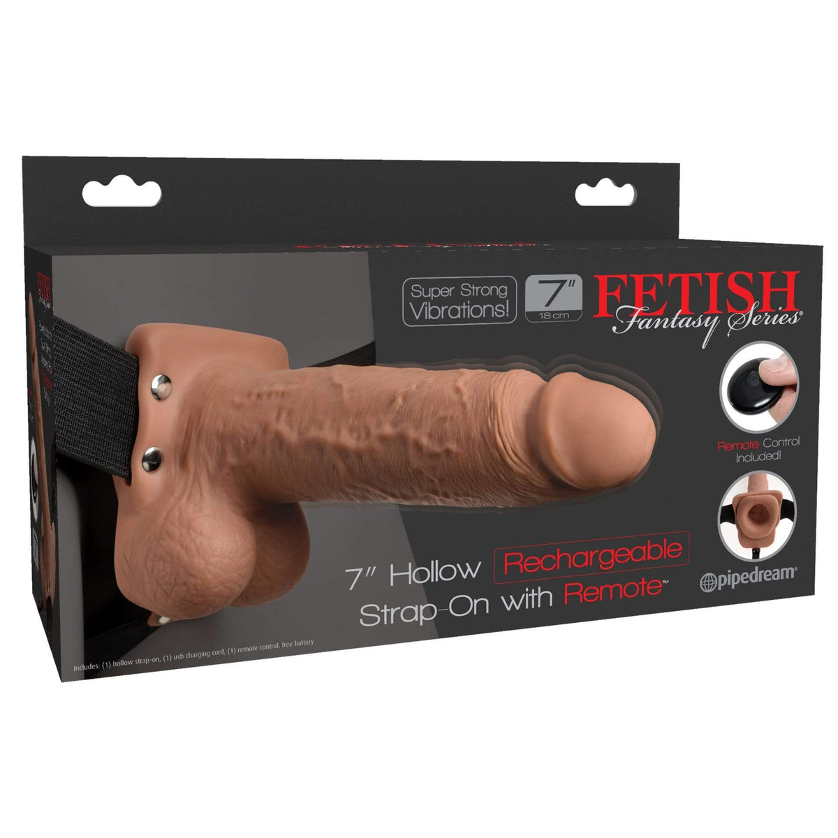 Pipedream - Fetish Fantasy Series Hollow Strap On with Remote 7&quot; (Brown) -  Strap On with Hollow Dildo for Male (Vibration) Rechargeable  Durio.sg
