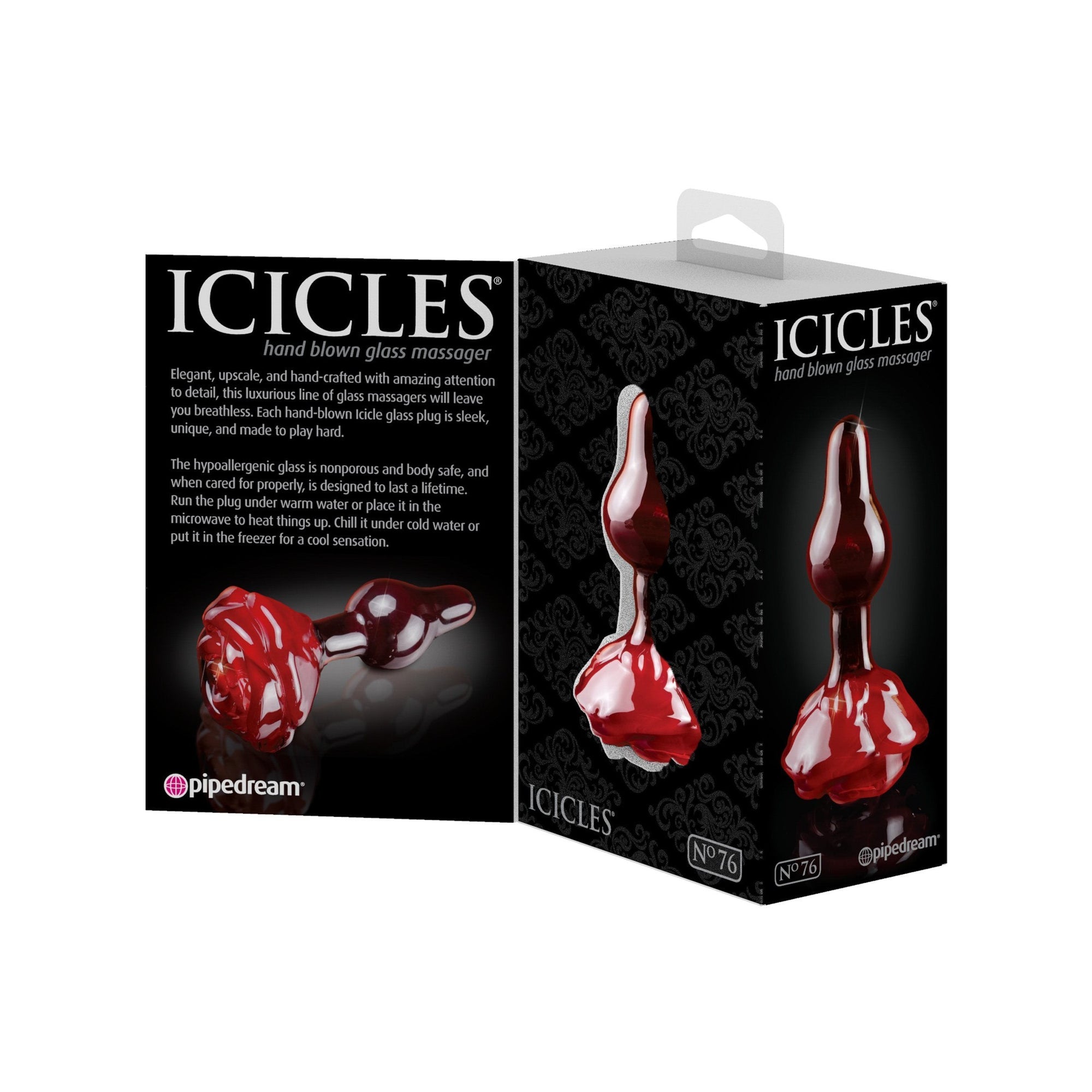 Pipedream - Icicles No 76 Hand Blown Massager (Red) -  Glass Anal Plug (Non Vibration)  Durio.sg