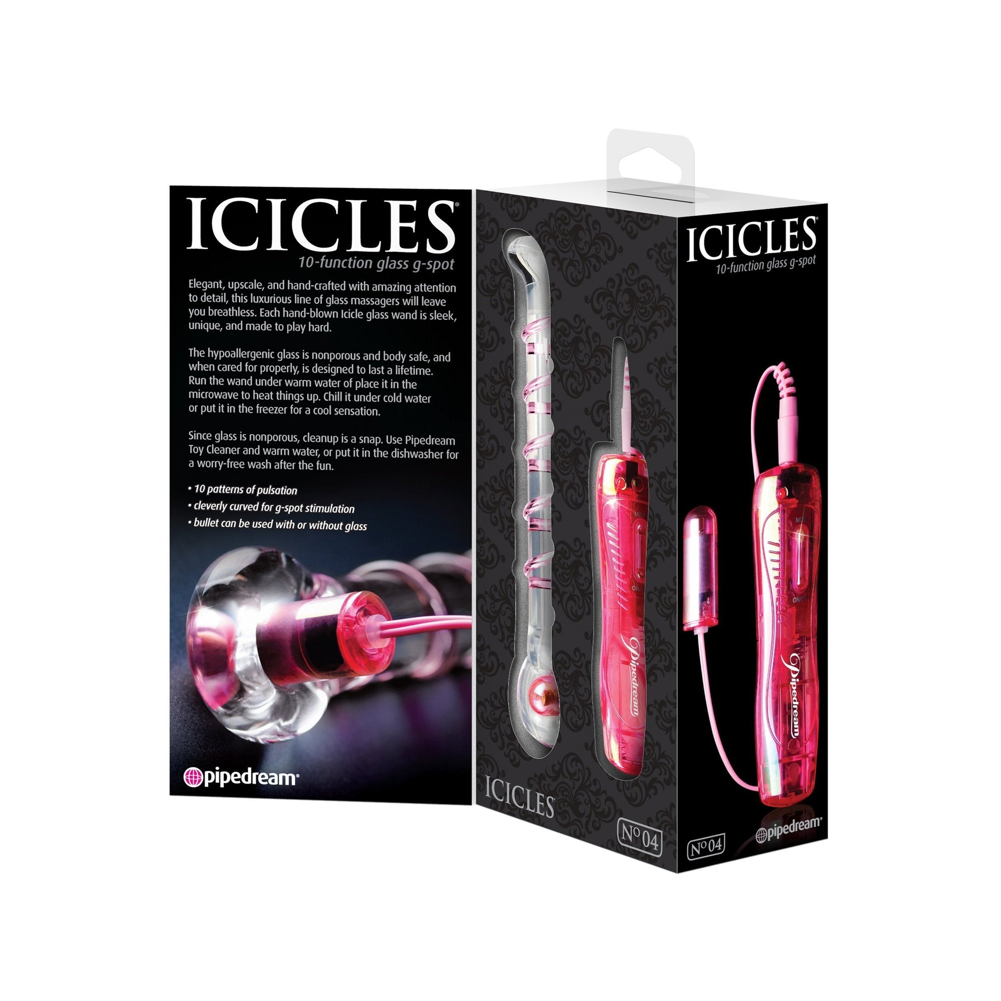 Pipedream - Icicles No. 4 Glass Vibrator 7" (Clear) -  Glass Dildo (Vibration) Non Rechargeable  Durio.sg