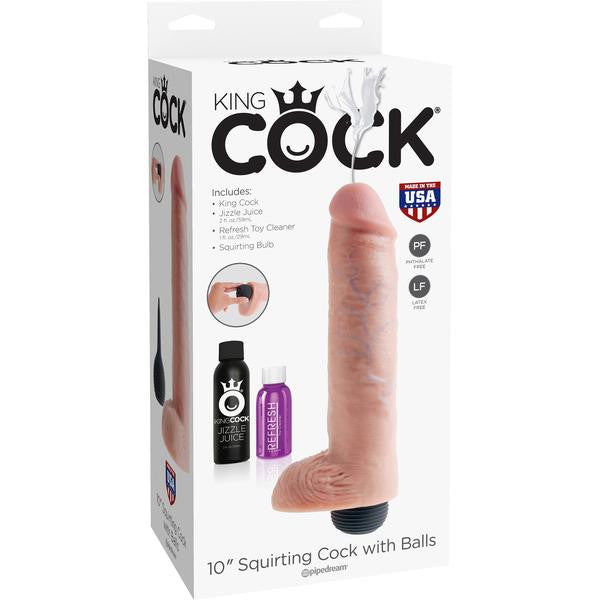 Pipedream - King Cock 10&quot; Squirting Cock with Balls -  Realistic Dildo w/o suction cup (Non Vibration)  Durio.sg