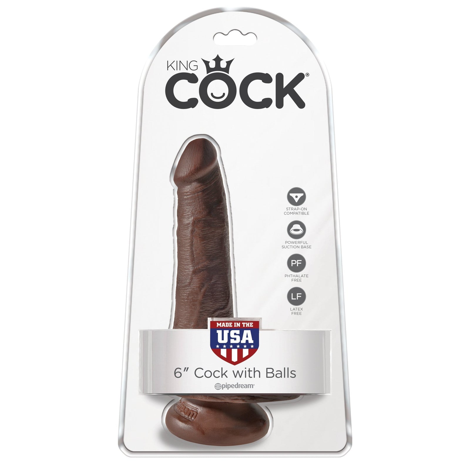 Pipedream - King Cock 6" Cock with Balls (Dark Brown) -  Realistic Dildo with suction cup (Non Vibration)  Durio.sg