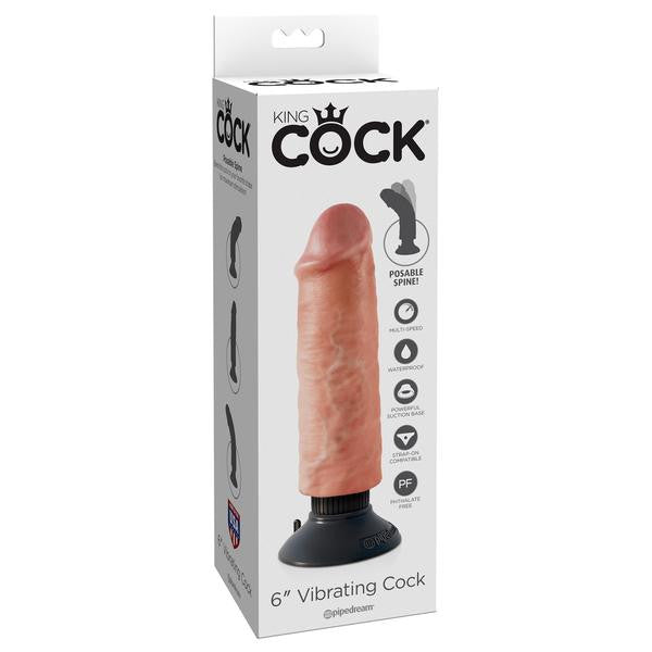 Pipedream - King Cock 6" Vibrating Cock (Beige) -  Realistic Dildo with suction cup (Vibration) Non Rechargeable  Durio.sg
