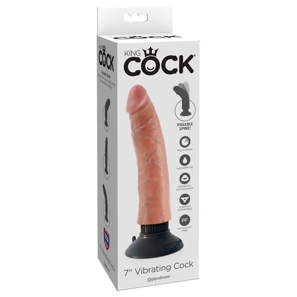 Pipedream - King Cock 7&quot; Vibrating Cock (Beige) -  Realistic Dildo with suction cup (Vibration) Non Rechargeable  Durio.sg