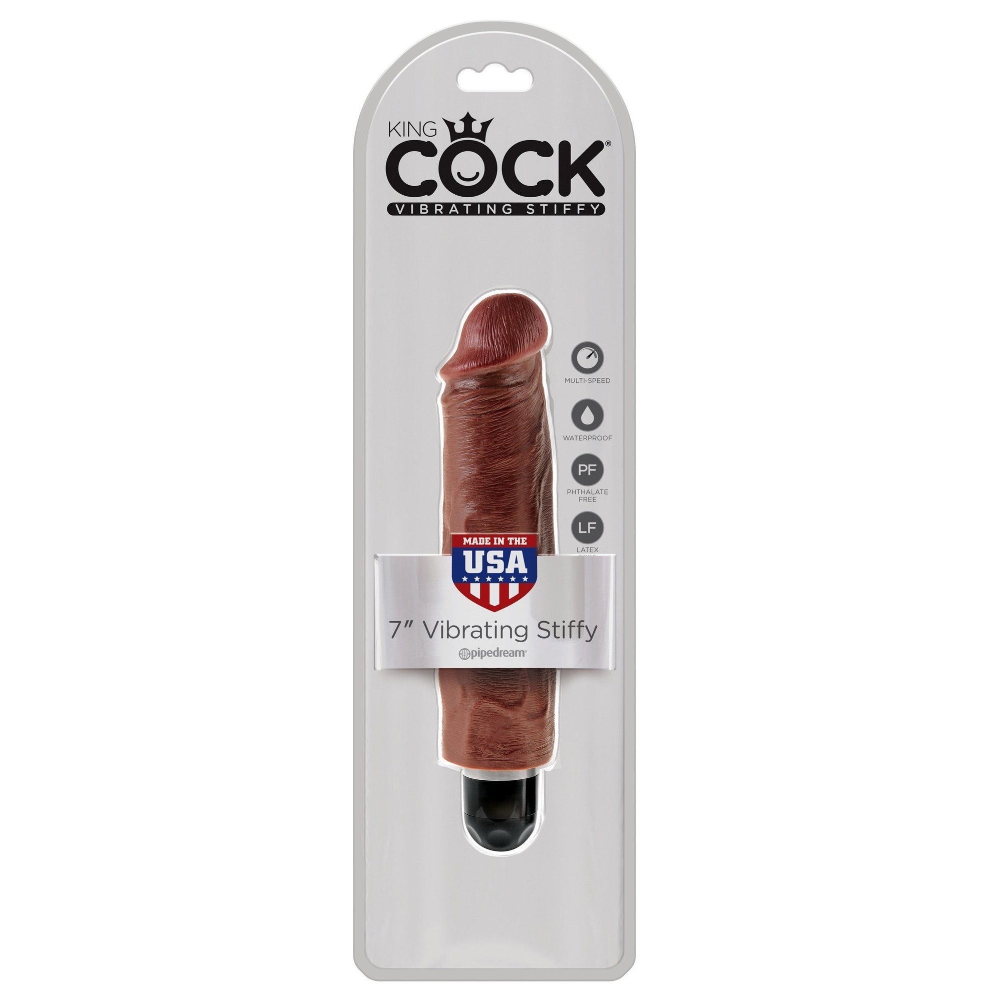 Pipedream - King Cock 7" Vibrating Stiffy Cock (Brown) -  Non Realistic Dildo w/o suction cup (Vibration) Non Rechargeable  Durio.sg