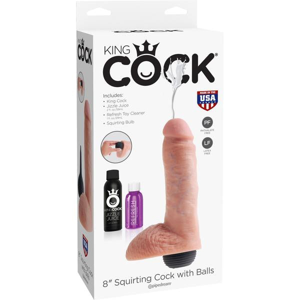 Pipedream - King Cock 8&quot; Squirting Cock with Balls -  Realistic Dildo w/o suction cup (Non Vibration)  Durio.sg