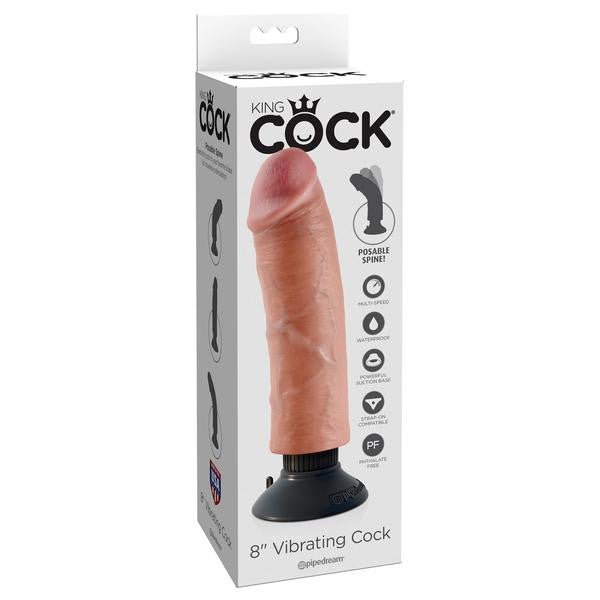 Pipedream - King Cock 8" Vibrating Cock (Beige) -  Realistic Dildo with suction cup (Vibration) Non Rechargeable  Durio.sg
