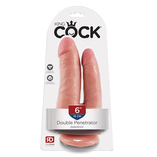 Pipedream - King Cock Double Penetrator Dildo (Flesh) -  Realistic Dildo with suction cup (Non Vibration)  Durio.sg