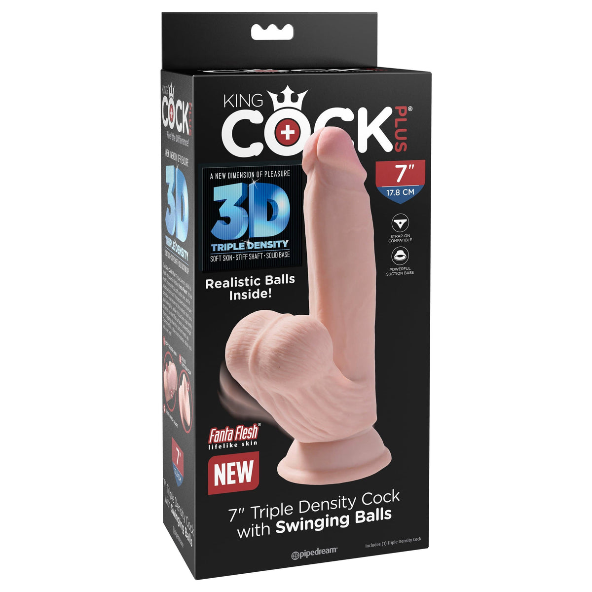 Pipedream - King Cock Plus 3D Triple Density Cock With Swinging Balls 7&quot; (Beige) -  Realistic Dildo with suction cup (Non Vibration)  Durio.sg