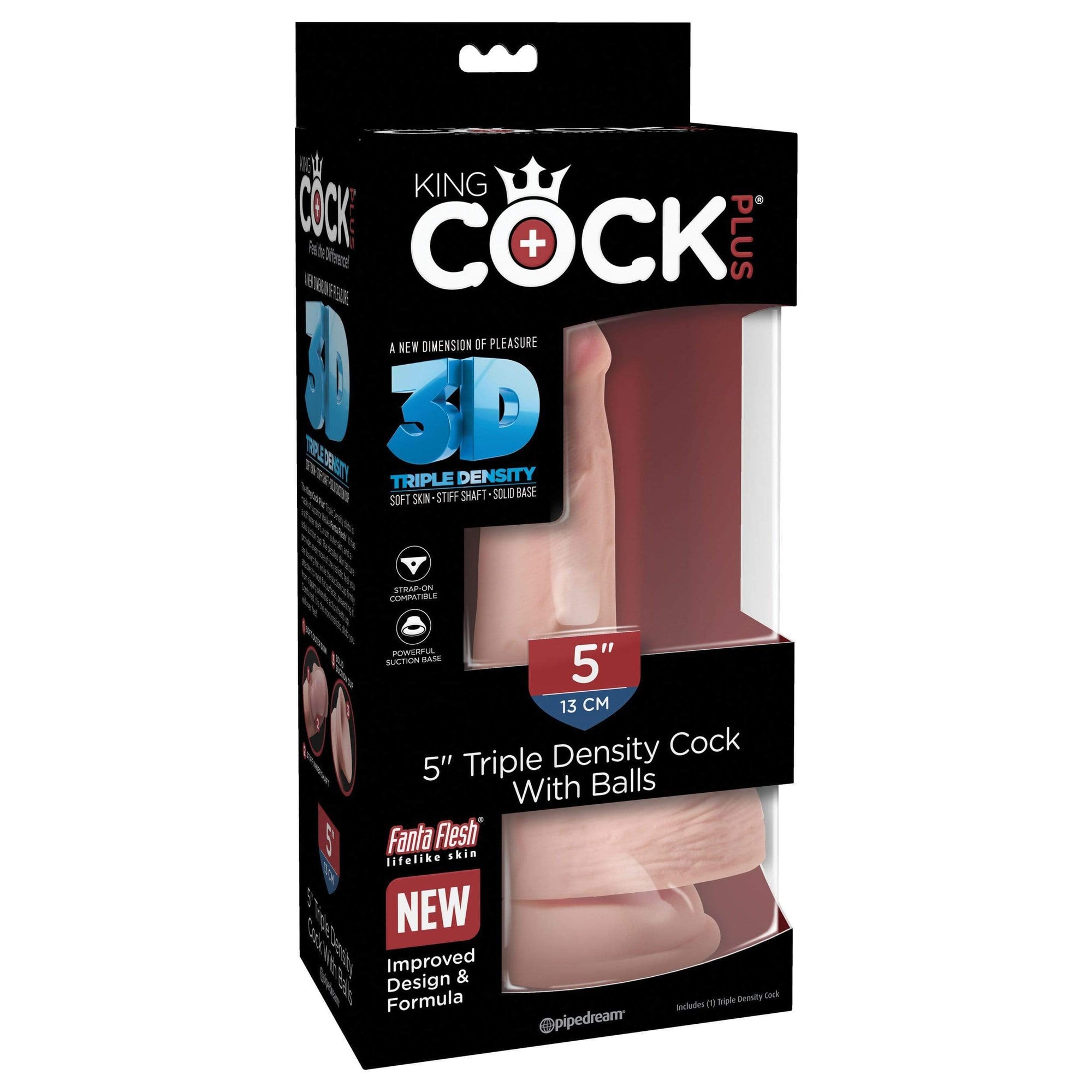 Pipedream - King Cock Plus 3D Triple Density Cock with Balls Dildo 5" (Beige) -  Realistic Dildo with suction cup (Non Vibration)  Durio.sg
