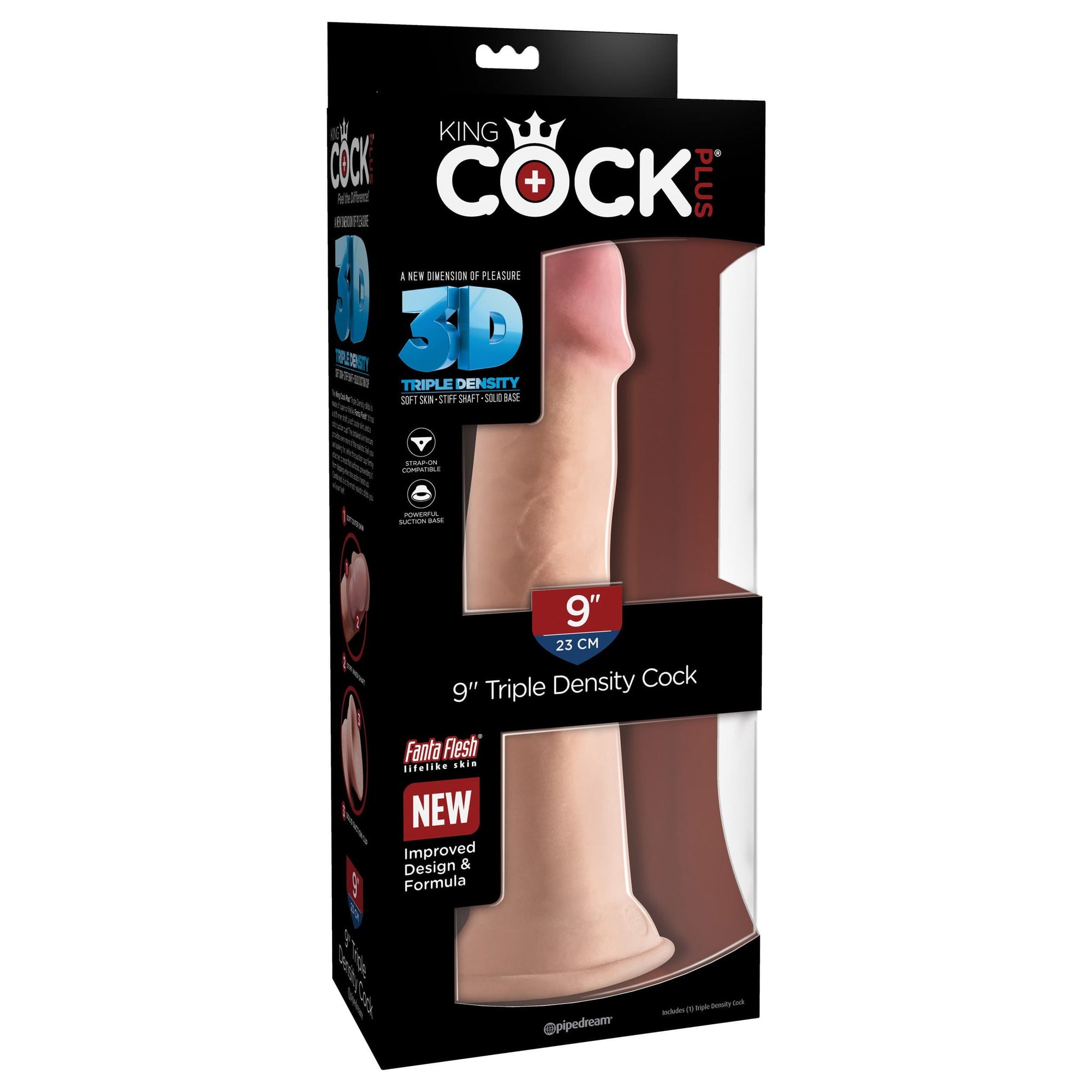 Pipedream - King Cock Plus Triple Density Cock 9" (Beige) -  Realistic Dildo with suction cup (Non Vibration)  Durio.sg