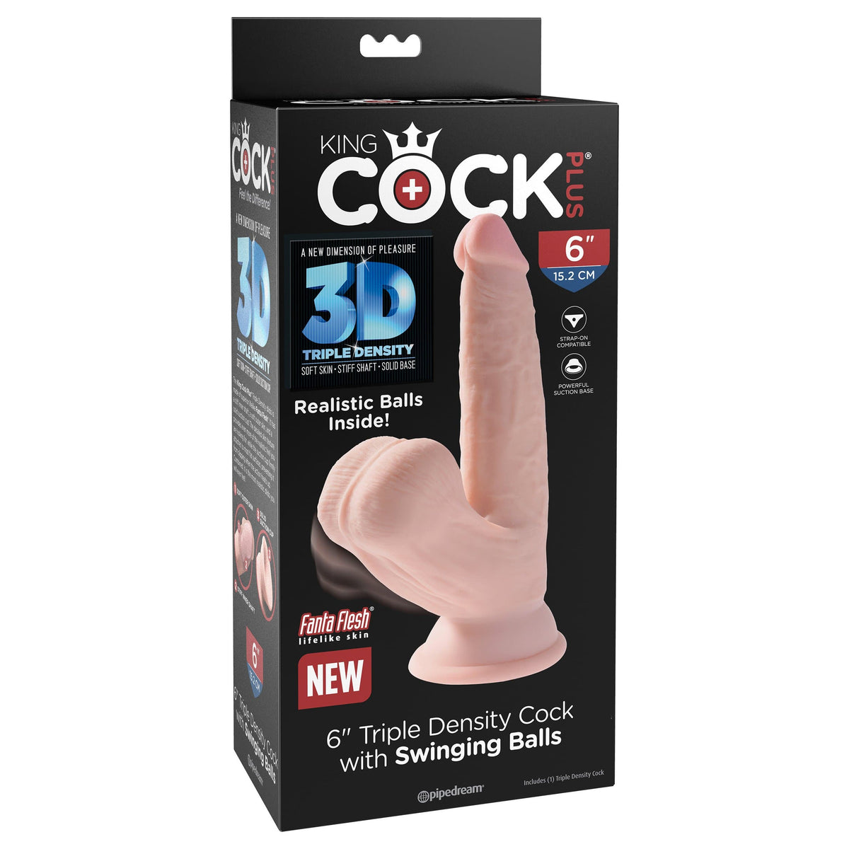 Pipedream - King Cock Plus Triple Density Cock With Swinging Balls 6&quot; (Beige) -  Realistic Dildo w/o suction cup (Vibration) Rechargeable  Durio.sg