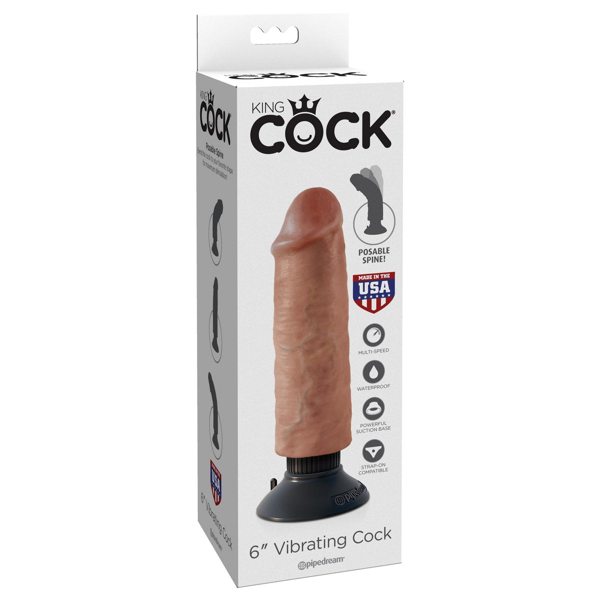Pipedream - King Cock Vibrating Cock 6&quot; (Brown) -  Realistic Dildo with suction cup (Vibration) Non Rechargeable  Durio.sg