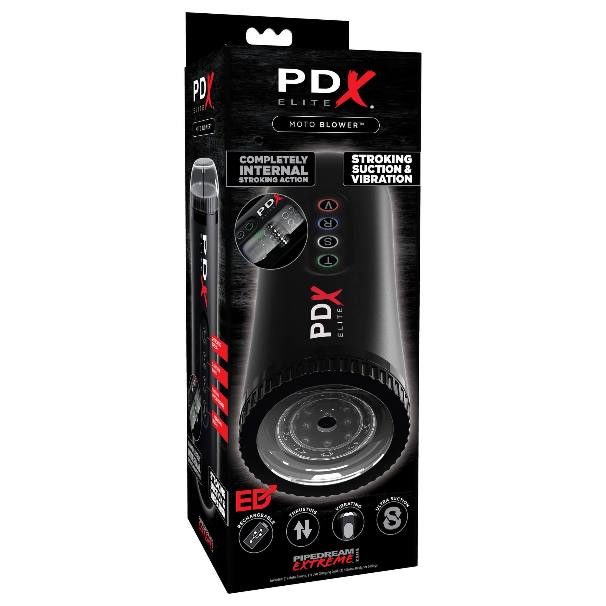 Pipedream - PDX Elite Moto Blower Masturbator (Black) -  Masturbator Soft Stroker (Vibration) Rechargeable  Durio.sg