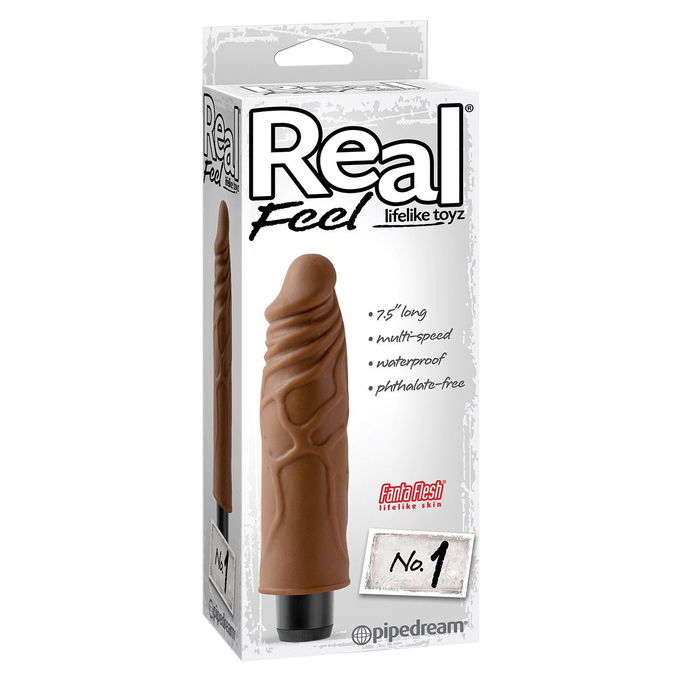 Pipedream - Real Feel No.1 Vibrating Dildo (Brown) -  Realistic Dildo w/o suction cup (Vibration) Non Rechargeable  Durio.sg