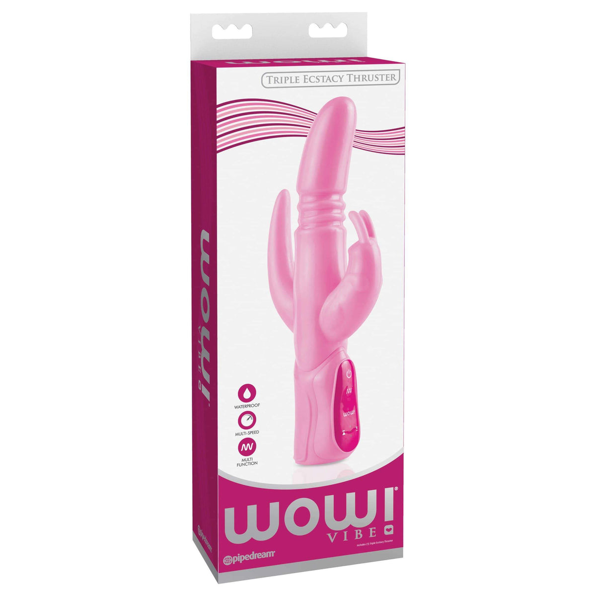 Pipedream - WOW Vibe Triple Ecstacy Thruster Rabbit Vibrator  (Pink) -  Rabbit Dildo (Vibration) Non Rechargeable  Durio.sg