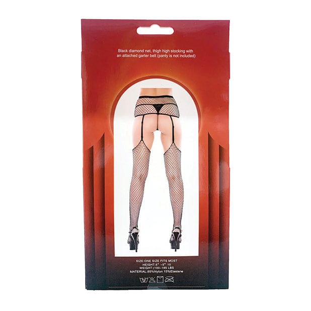 Popsi Lingerie - Black Diamond Net Thigh High Garter Pantyhose Stockings O/S (Black) -  Stockings  Durio.sg
