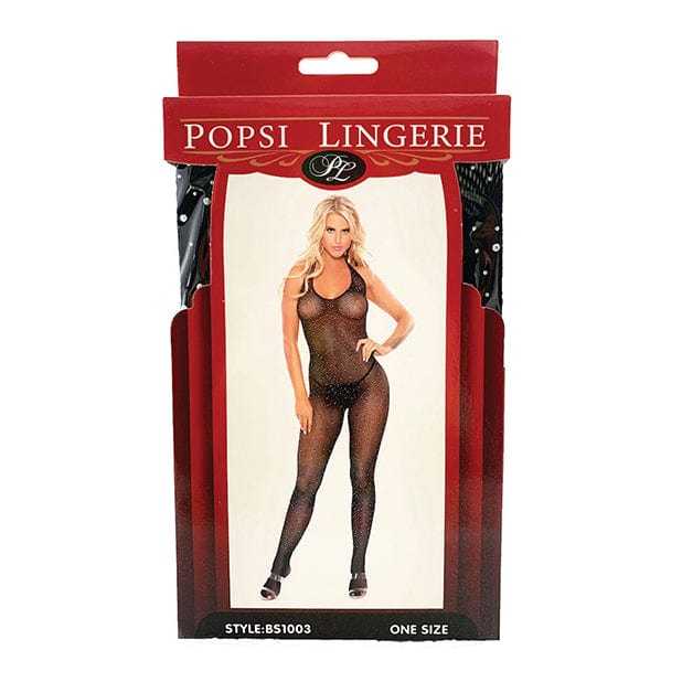 Popsi Lingerie - Rhinestone Fishnet Halter Top Bodystocking O/S (Black) -  Bodystockings  Durio.sg
