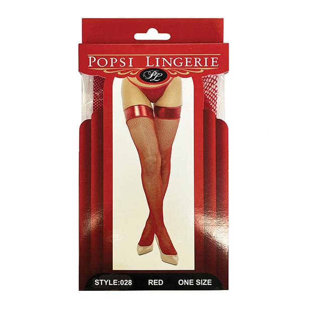 Popsi Lingerie - Vinyl Top Fishnet Stockings O/S (Red) -  Stockings  Durio.sg