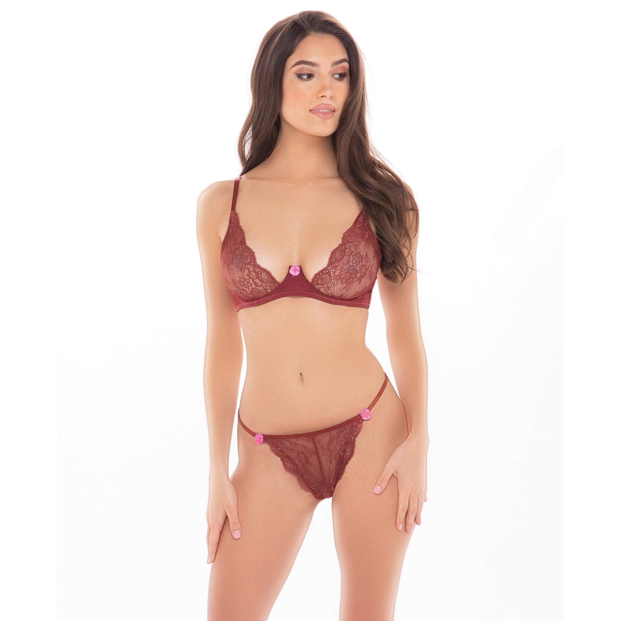 Rene Rofe - Staying In 2Pc Lingerie Set S/M (Burgundy) -  Lingerie Set  Durio.sg