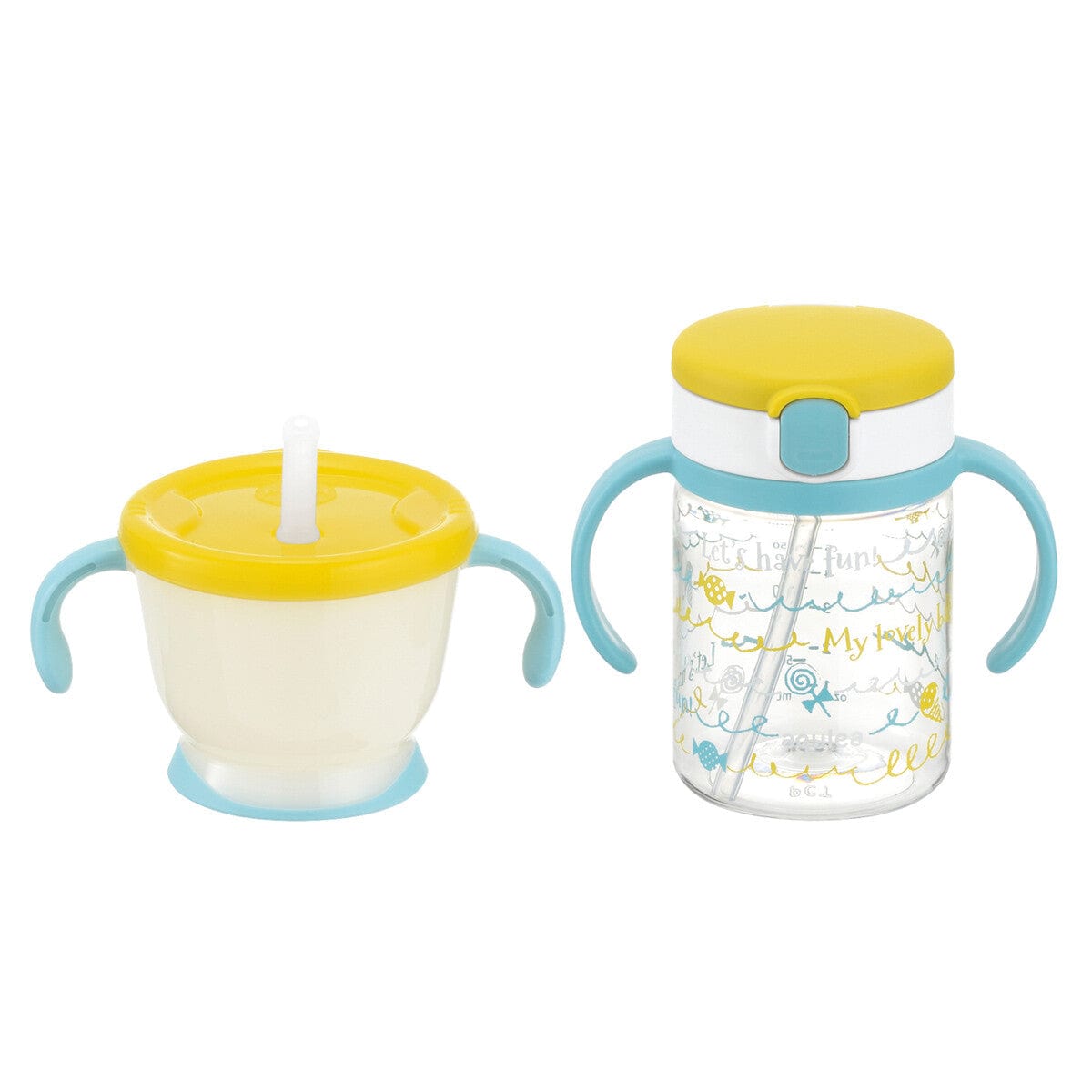 Richell - Aqulea Baby Step Up Straw Training Cup and Water Bottle Mug Set - Yellow Baby Water Bottle Set 4973655220221 Durio.sg