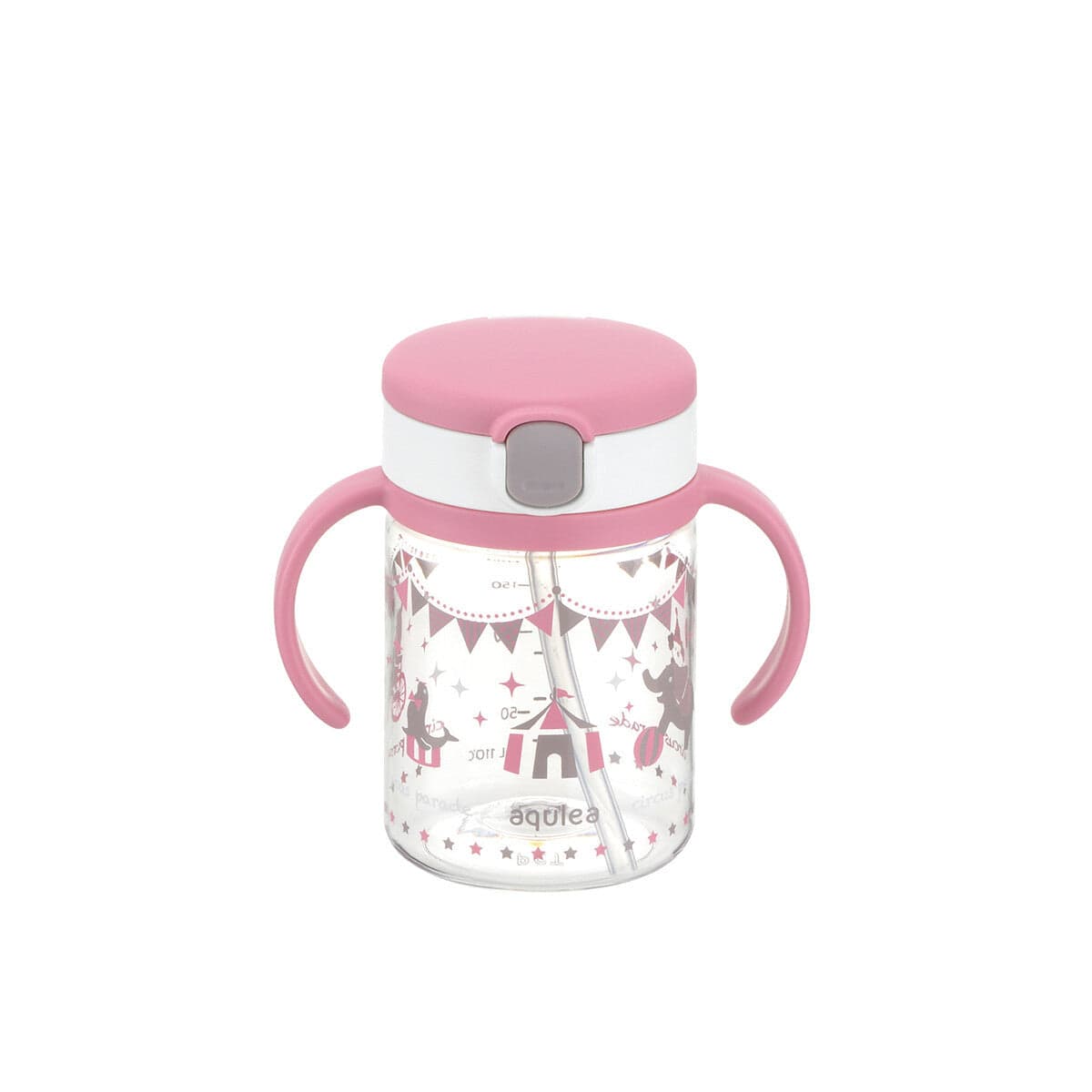 Richell - Aqulea Clear Tritan Sippy Straw Baby Water Bottle Mug - Pink Baby Water Bottle 4973655220146 Durio.sg