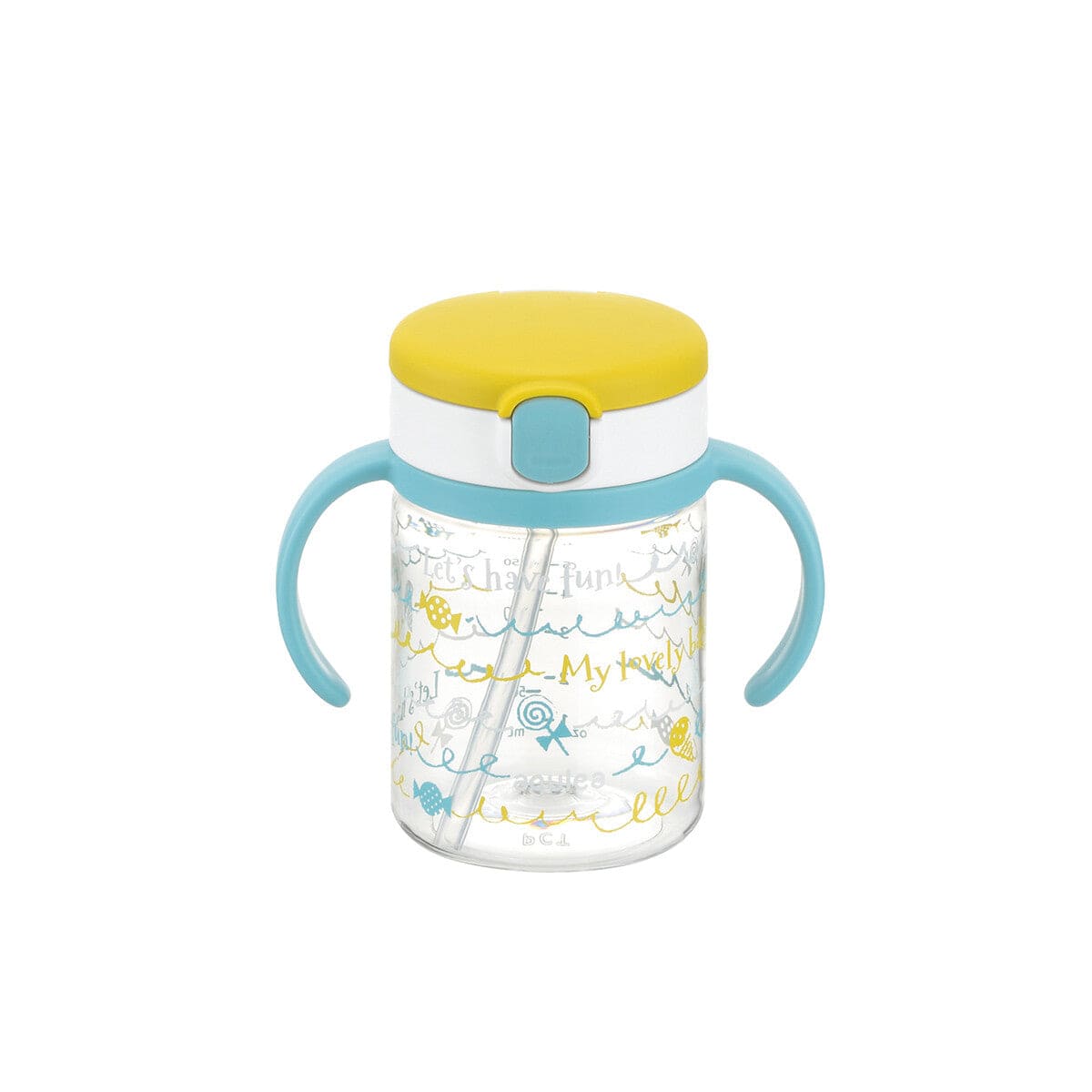 Richell - Aqulea Clear Tritan Sippy Straw Baby Water Bottle Mug - Yellow Baby Water Bottle 4973655220153 Durio.sg
