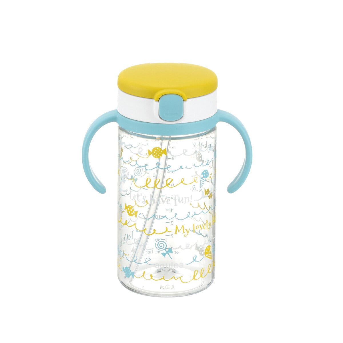 Richell - Aqulea Clear Tritan Sippy Straw Baby Water Bottle Mug - Yellow Baby Water Bottle 4973655220184 Durio.sg