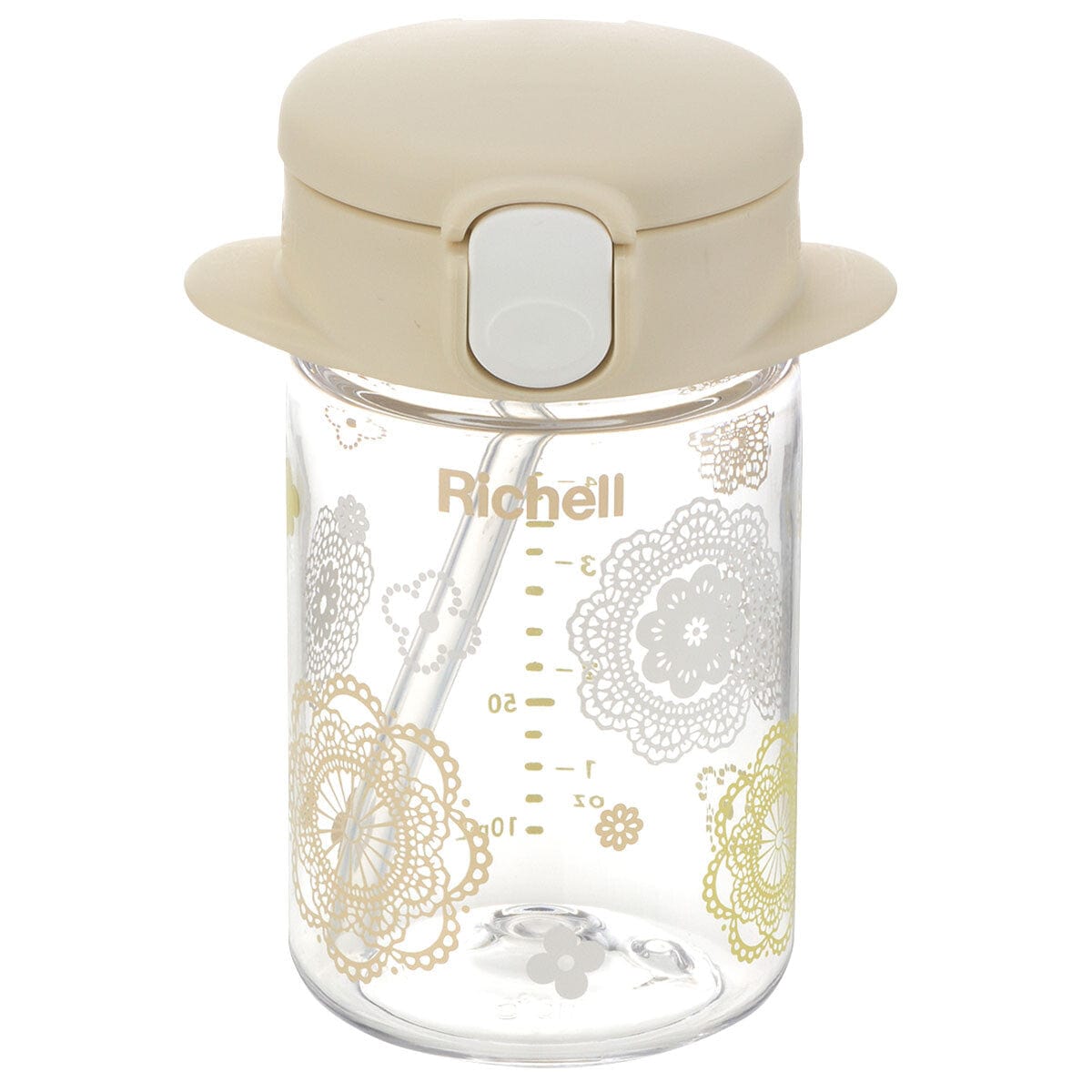 Richell - Aqulea Slim Sippy Straw Clear Tritan Baby Water Bottle Mug - Beige Baby Water Bottle 4945680201988 Durio.sg