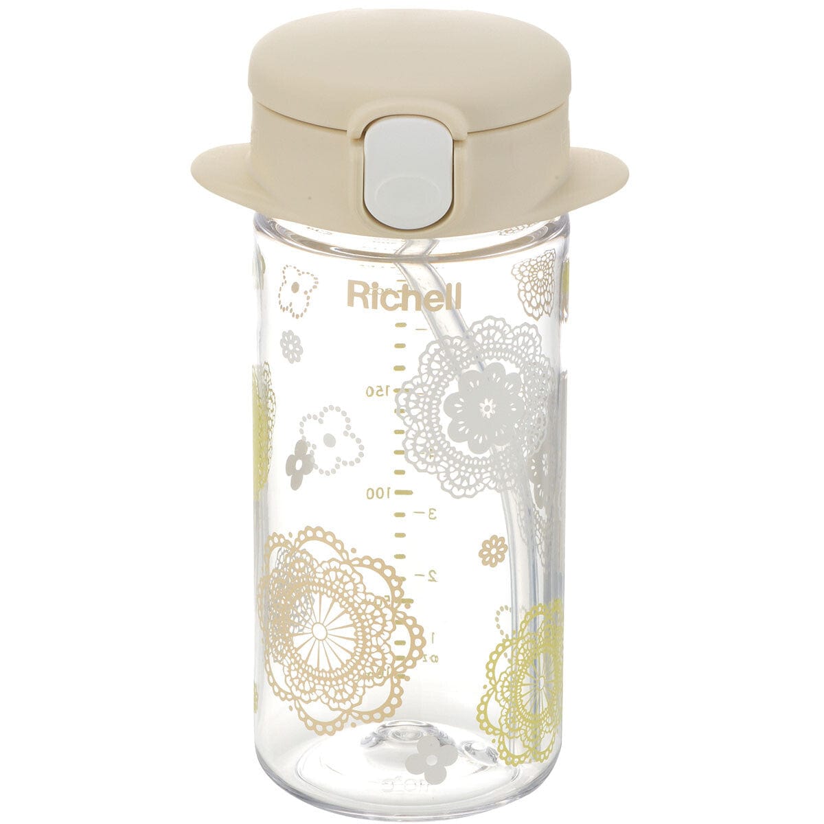 Richell - Aqulea Slim Sippy Straw Clear Tritan Baby Water Bottle Mug - Beige Baby Water Bottle 4945680201995 Durio.sg