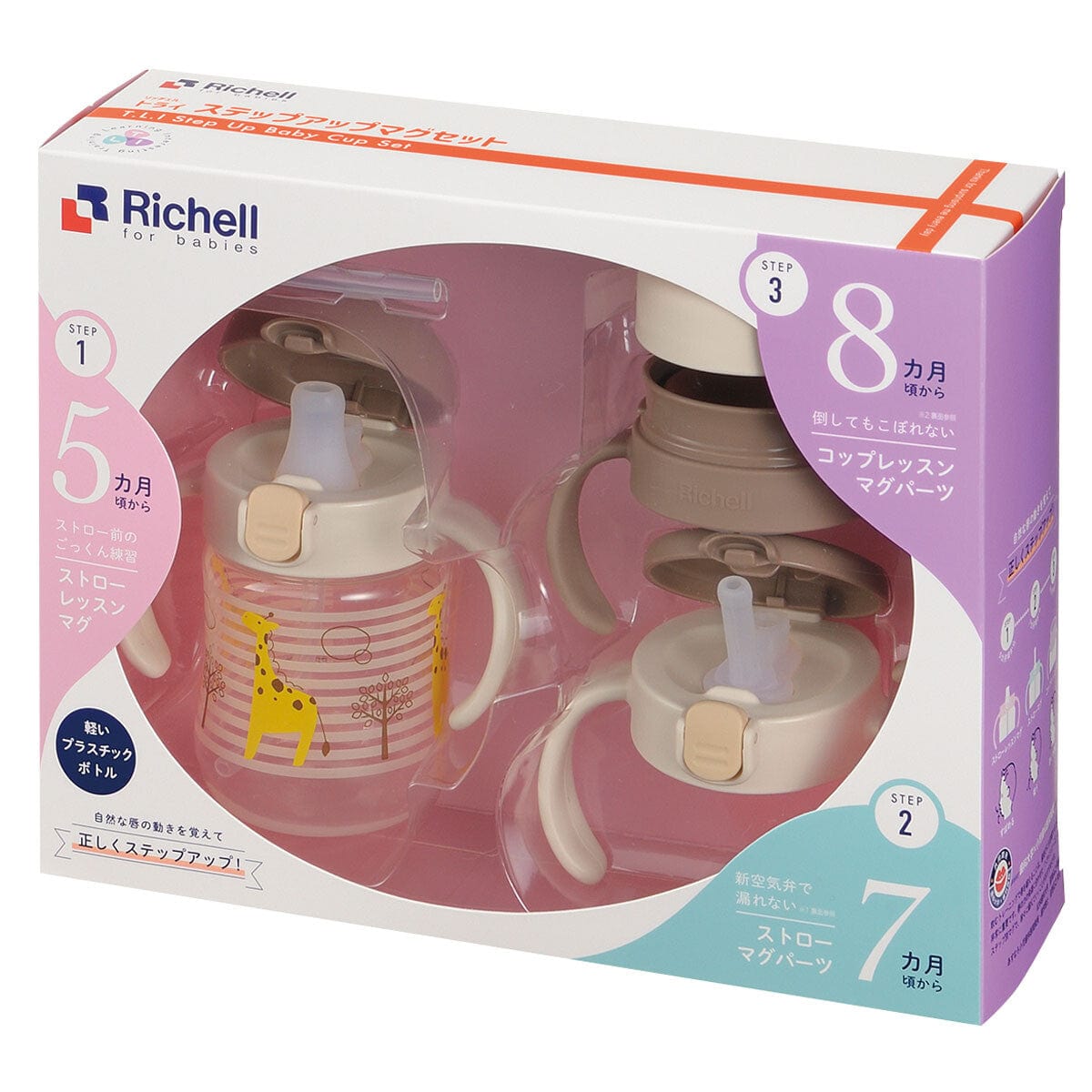 Richell - T.L.I Baby Step Up Clear Training Water Bottle Mug Set -  Baby Water Bottle Set  Durio.sg