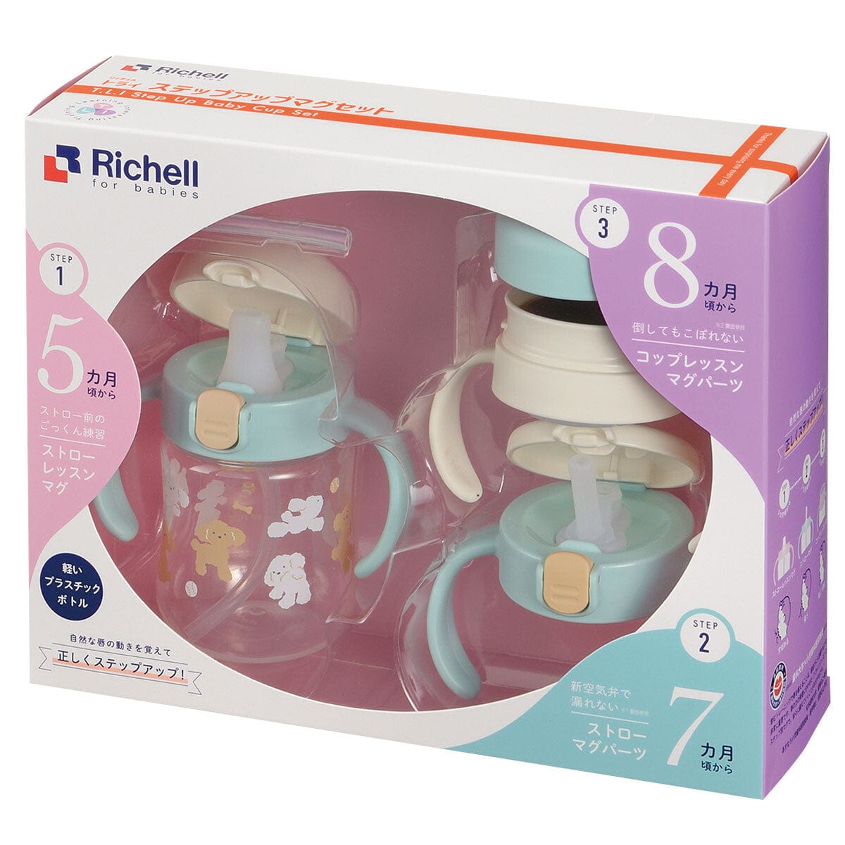 Richell - T.L.I Baby Step Up Clear Training Water Bottle Mug Set -  Baby Water Bottle Set  Durio.sg