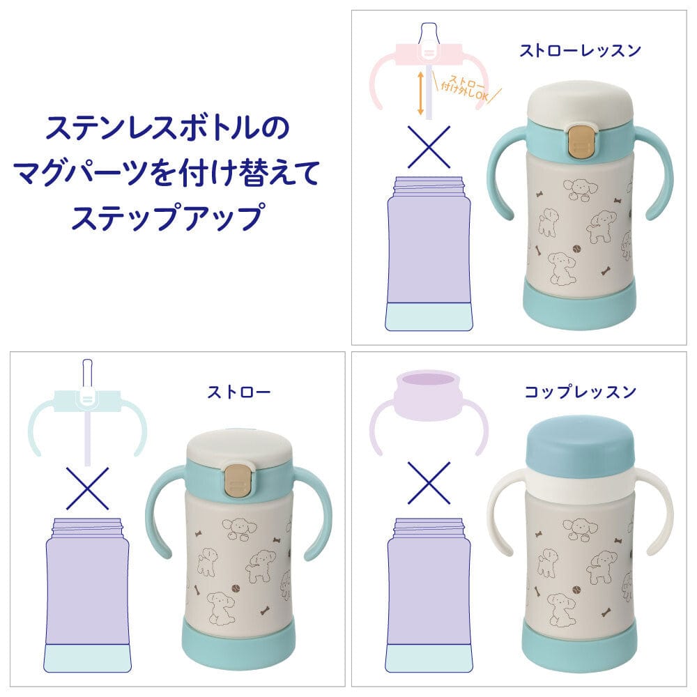 Richell - T.L.I Baby Step Up Clear and Stainless Steel Training Water Bottle Mug Set -  Baby Water Bottle Set  Durio.sg