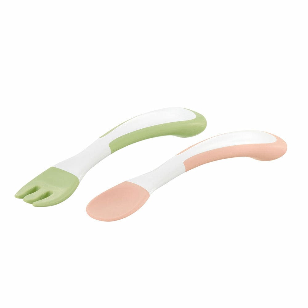 Richell - T.L.I Stage 2 Soft Easy Grip Baby Self Feeding Spoon and Fork Set - 7m+ Baby Spoon and Fork 4973655215500 Durio.sg