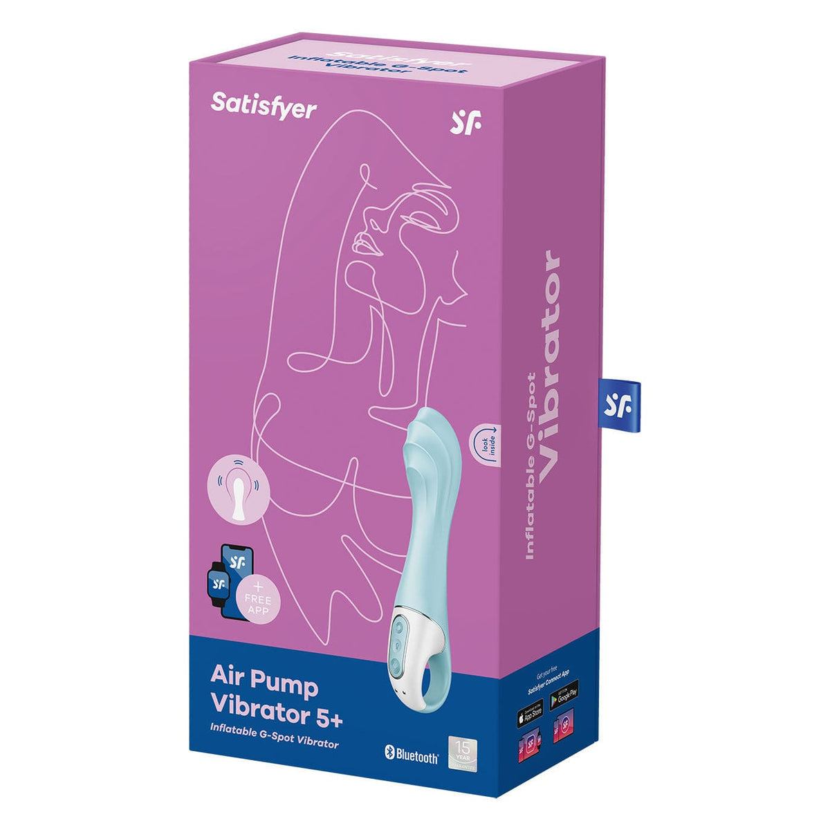 Satisfyer - Air Pump App-Controlled G Spot Vibrator 5 (Blue) -  G Spot Dildo (Vibration) Rechargeable  Durio.sg